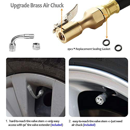 HEALiNK Digital Tire Pressure Gauge, 200 PSI Accurate Car Air Tire Inflator with Pressure Gauges, with LED LCD Air Chuck Rubber Hose Valve Extender Accessories for Motorcycle Bike Truck Vehicles - Thumbnail 6
