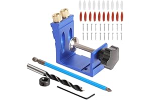 Pocket Hole Jig Kit Adjustable 15 Degree Angle Drill Guide with Clamp and Screws for Woodworking(Blue)