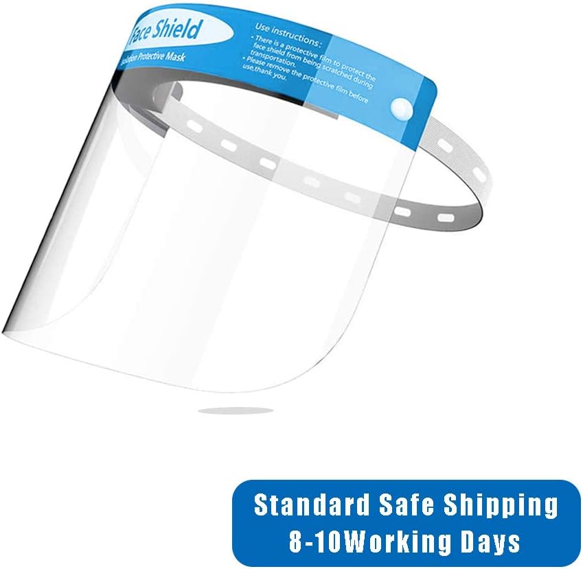 LAMBO 1 PCS Full Face Protective Shield Visor, Reusable Adjustable Transparent Anti-Spitting Anti Drool Splash-Proof Protective Face Shield Hat with Elastic Buttons Band