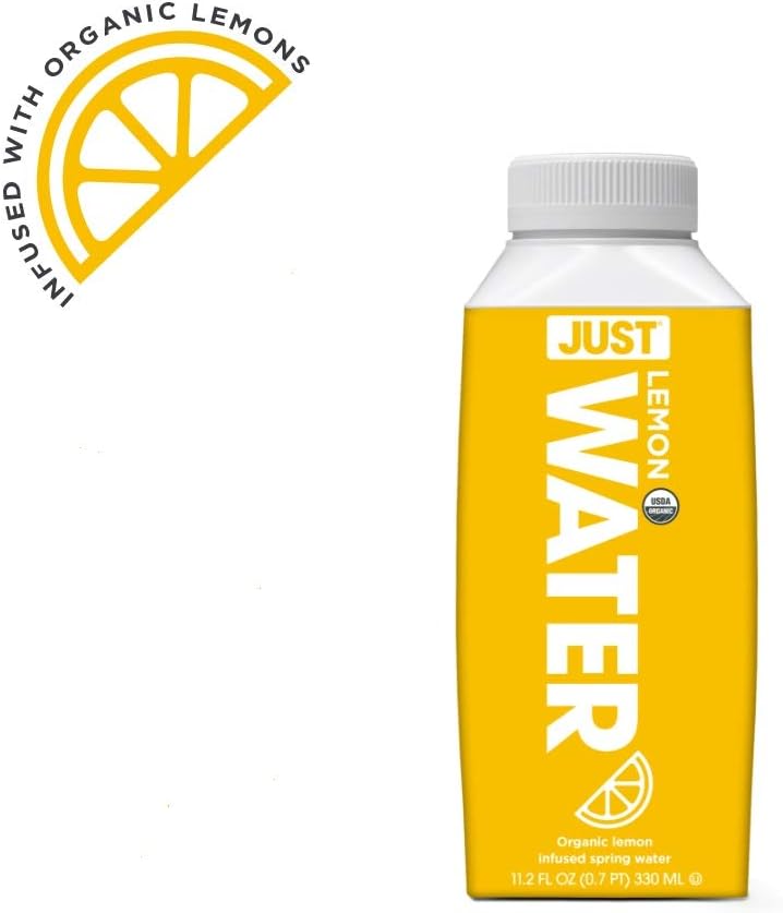 JUST Water Infused - Lemon Flavored Spring Water - Eco-Friendly and Sustainable, Boxed Bottled Water - Low Calorie Beverage with No Artificial Flavors, 8.0 Alkaline pH - 11.2 oz, (Pack of 24)