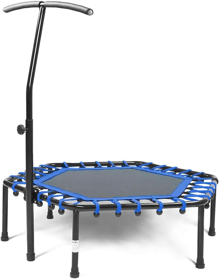 Safly Fun Fitness Trampoline Mini Trampoline for Adults/Kids with Adjustable Handle Bar, Indoor Trampoline Rebounder for Adults - Exercise Rebounder Home Trainer for Cardio Workout 40''