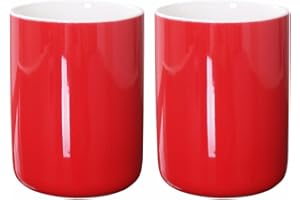 Sizikato 2pcs Red Porcelain Tumbler Cup, 12oz Ceramic Tooth-Brushing Cup for Bathroom.