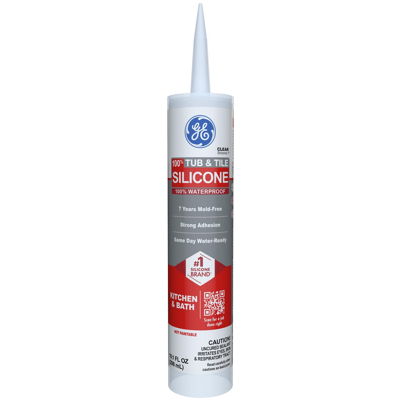 Photo 1 of GE Silicone Caulk for Tub & Tile Kitchen & Bath, Clear, 10 fl oz Cartridge, 1 Pack - 100% Waterproof Silicone Sealant, Excellent Flexibility, Shrink & Crack Proof