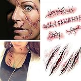 New Yisheng 10pcs Holiday party Masquerade Prank Horror Realistic Fake Bloody Wound Stitch Scar Scab Waterproof Temporary Tattoo Sticker Makeup Props