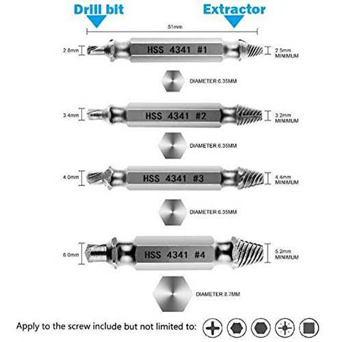 Nrpfell 6 Pcs Screw Remover, Damaged Screwdriver Set, Broken Bolt Screw Remover, Screw Deburrer, Manufactured from H.S.S. 4341# - Thumbnail 3