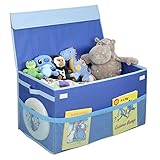 G.U.S. Kids Collapsible Toy Chest with Flip-Top Lid and Mesh Pockets, Large, Blue
