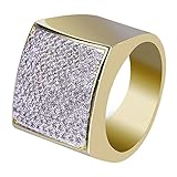 JINAO 18K Gold Iced Out Hip Hop Wedding Engagement Bling MICROPAVE CZ Square Pinky Mens Ring