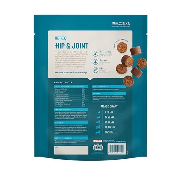 VETIQ GLUCOSAMINE HIP & JOINT SUPPLEMENT FOR DOGS, 180 SOFT CHEWS, DOG JOINT SUPPORT SUPPLEMENT WITH MSM AND KRILL, DOG HEALTH SUPPLIES LARGE & SMALL BREED, CHICKEN FLAVORED CHEWABLES