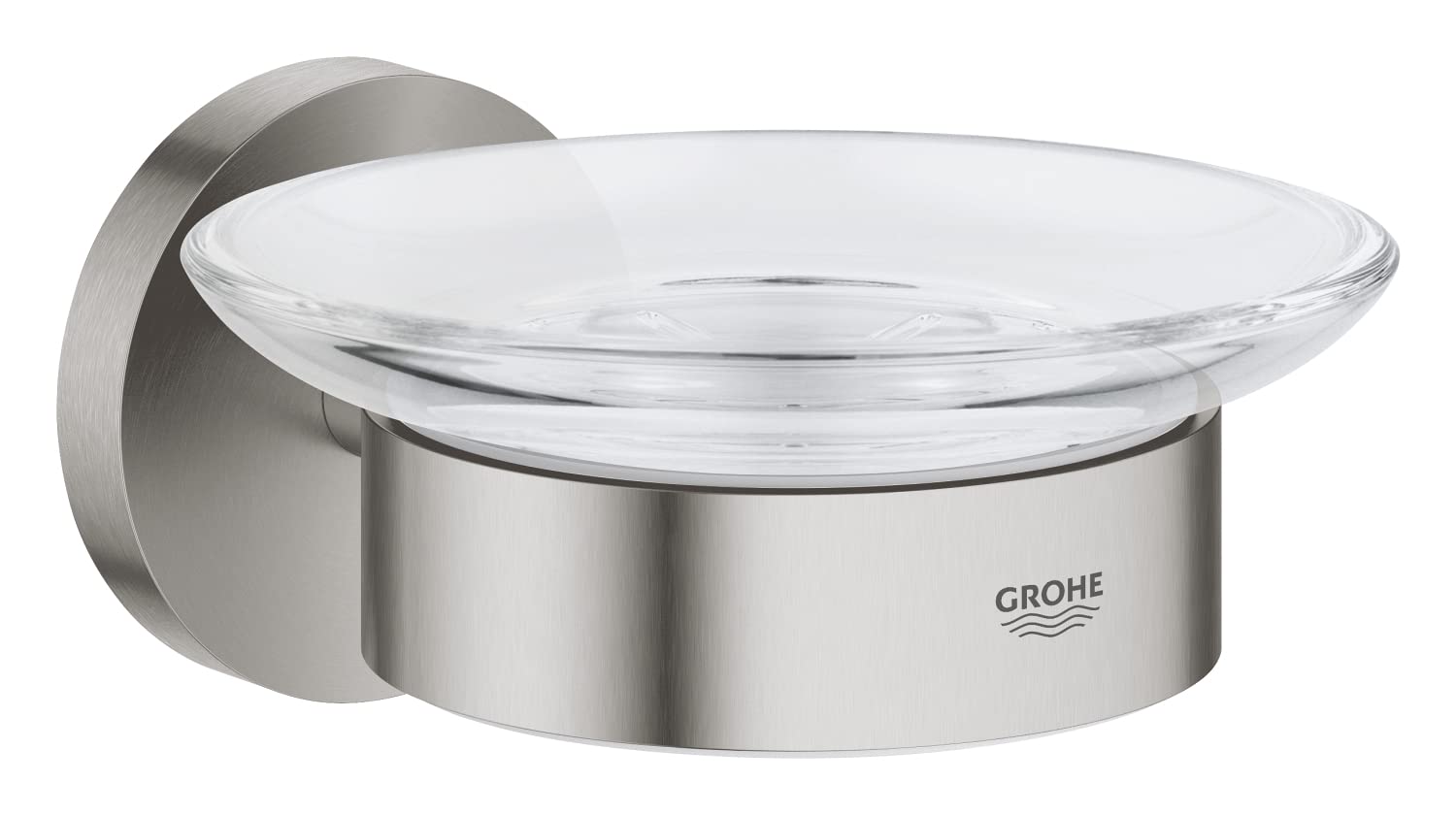 GROHE Start QuickFix Soap Dish with Holder (Metal and Glass, Concealed Fastening, Including Screws and Dowels, Extra Easy to Fit with GROHE QuickGlue), Size 125 x 58, Stainless Steel Look, 41193DC0 — image 1