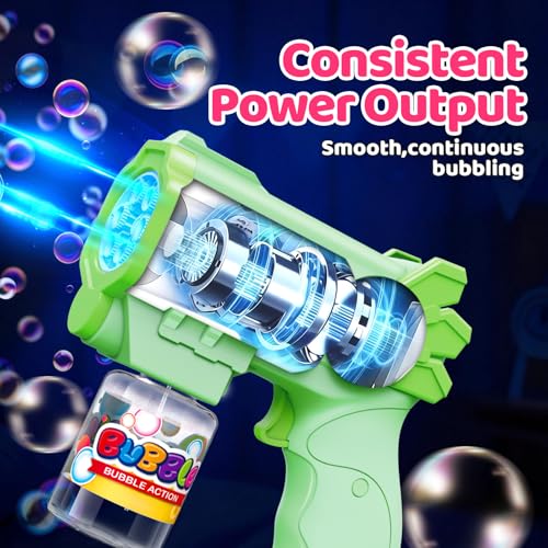 Tecnock 3 Pack Automatic Bubble Guns for Kids, 12 AA Batteries Included, 3 Solution Bottles and 5 Refills, Lightweight, Leak-Proof, Birthday and Party Gift