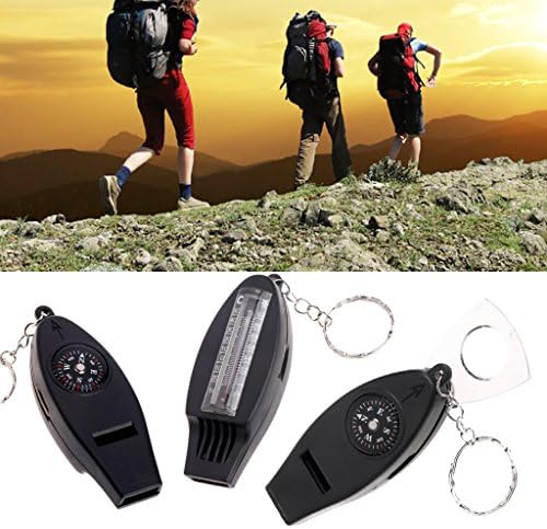 DAchun11 4 in1 Outdoor Survival Whistle Compass Magnifier Thermometer Keychain Travel EDC