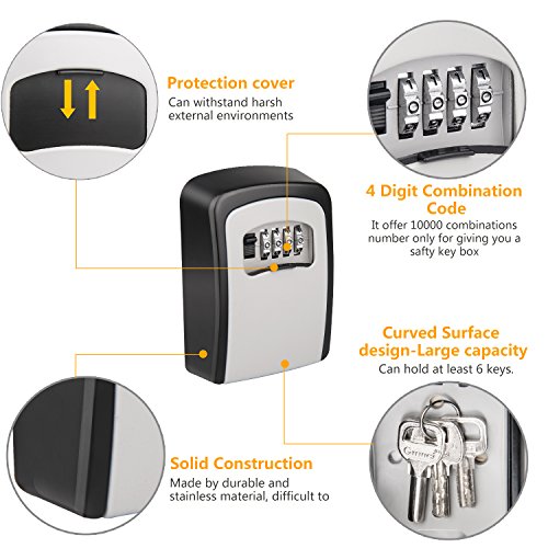 Key Storage Lock Box Victostar 4 Digit Combination Wall Mounted lockbox Key Safe Security Storage Case Organizer Resettable Code