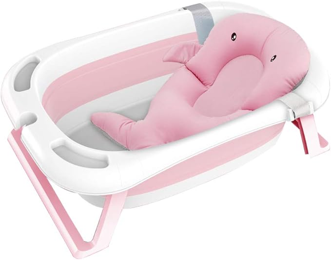 Collapsible Baby Bathing Tub With Cushion, Foldable Baby Bath Flat Tub