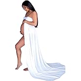 YnimioAOX Women's Off Shoulder Strapless Sweetheart Maternity Dress for Photography Split Front Chiffon Gown for Photoshoot