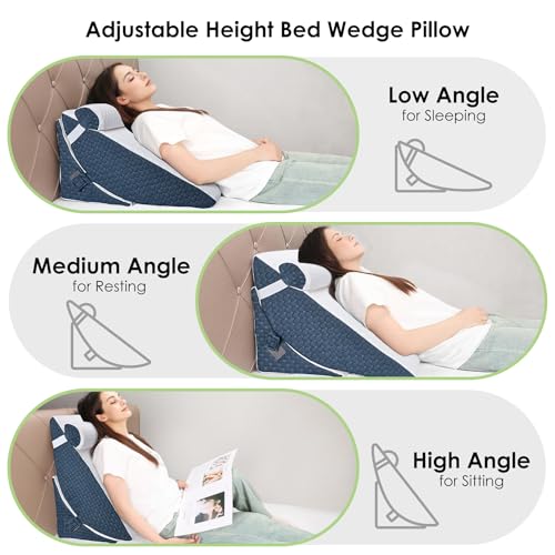 Bed Wedge Pillow for Sleeping, Adjustable 7 &12 Inch Foam Wedge Pillow for Post Surgery, Elevated Triangle Pillow for Acid Reflux, Back Pain Relief, Leg Support，3pack