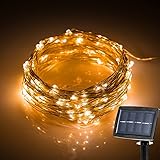 Hallomall LED Solar Powered String Lights, 2 Modes Steady on / Flash, 150 LED, 72 Feet, Warm White