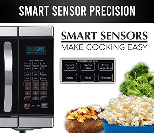 Farberware Gourmet FMO11AHTBKJ 1.1 Cu. Ft. 1100-Watt Microwave Oven with Smart Sensor Cooking and Inverter Technology, ECO Mode and Blue LED Lighting, Stainless Steel - Thumbnail 5