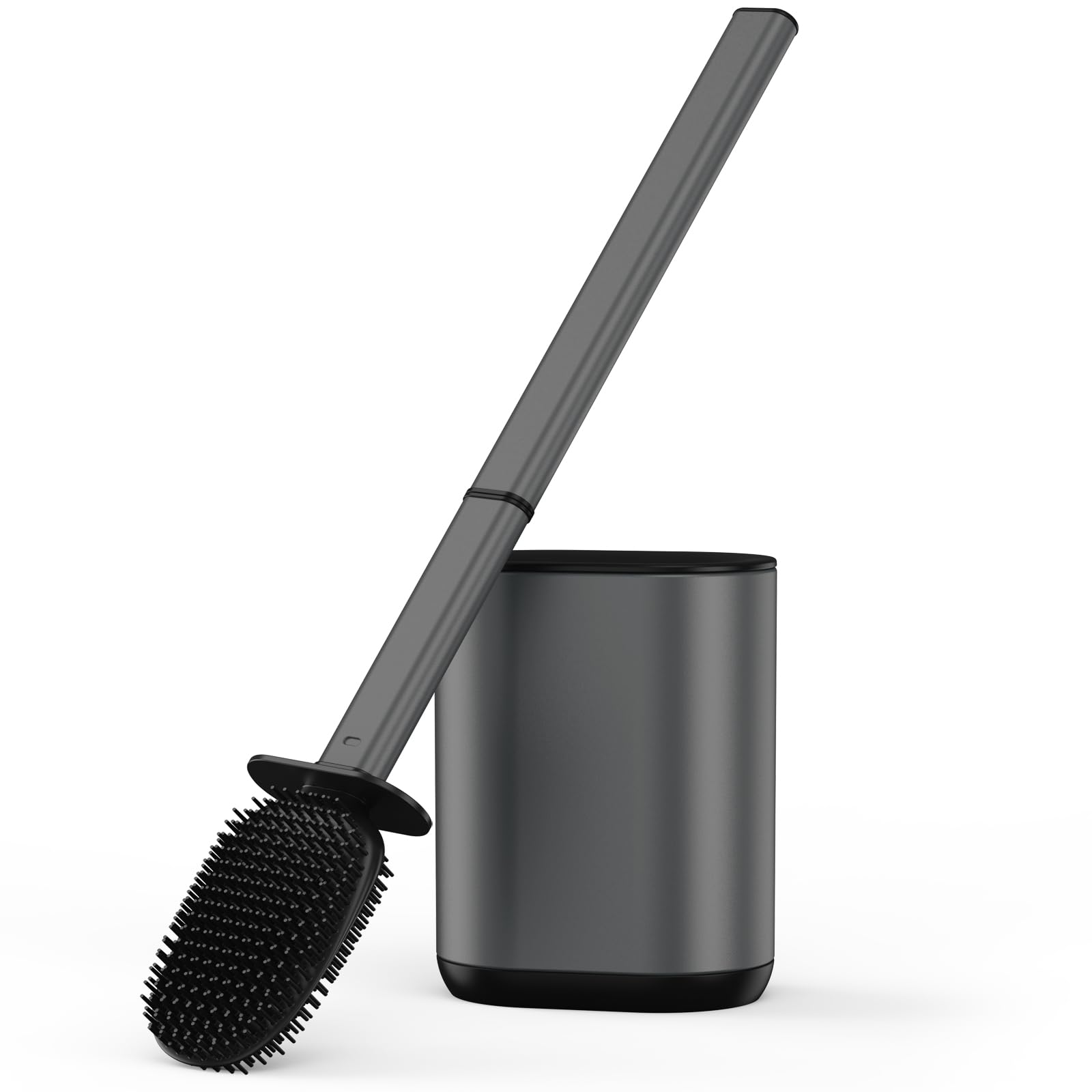 COSICOSY Toilet Brush, Stainless Steel Silicone Toilet Brush and Holder Flexible Soft Silicone Toilet Brush for Deep Cleaning with Long Handle Wall Mounted Grey — image 1