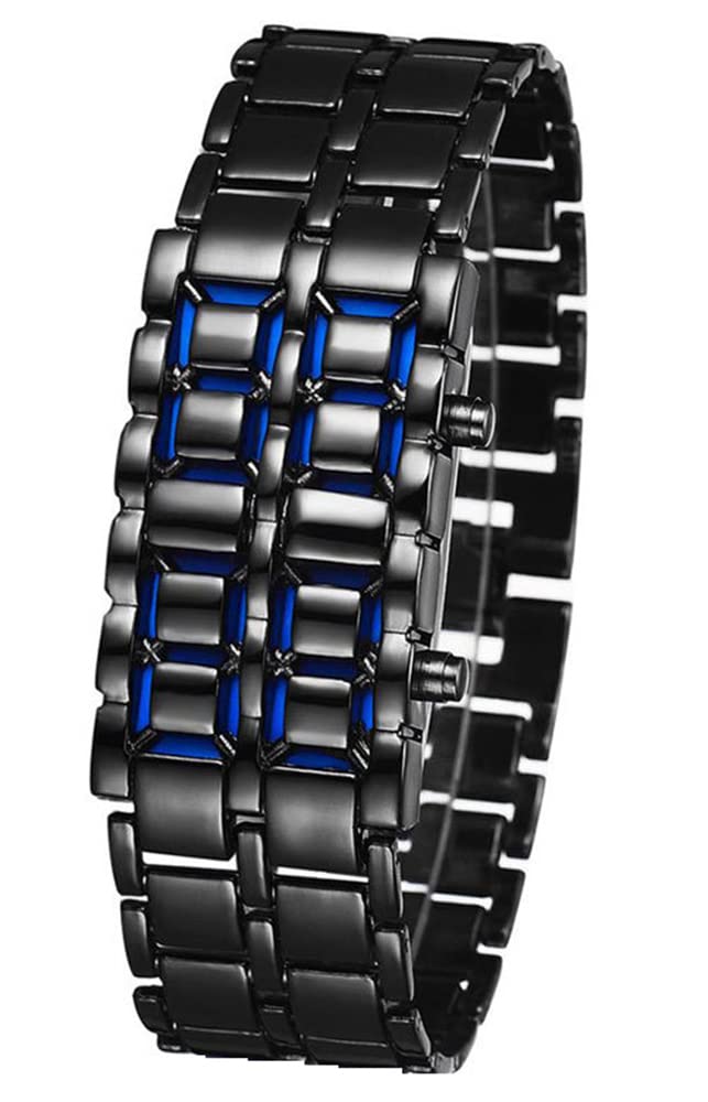 Classic Mens Binary Square LED Digital Watch Black Plated Wrist Watches (Black/red)
