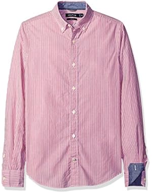 Men's Long Sleeve Vertical Stripe Button Down Shirt