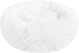 Nepfaivy Calming Dog Cat Donut Bed 15.75in Fluffy Round Plush Bed White