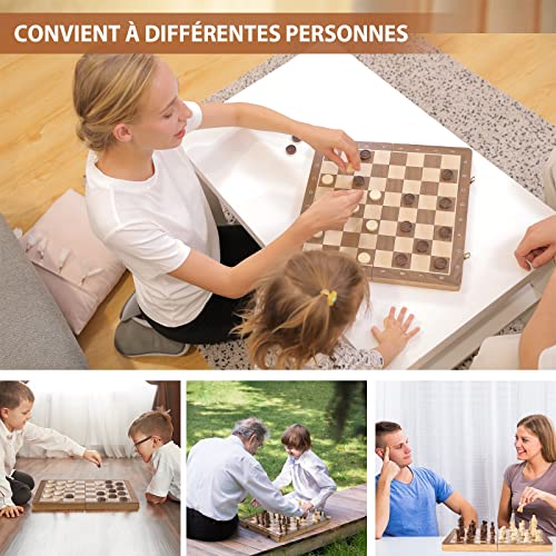Peradix 2 in 1 Chess and Checkers Set Wooden Magnetic Chess Board with Double Checkers for Travel Foldable Toys and Gifts Educational Games for Adults and Children (38 x 38 cm)