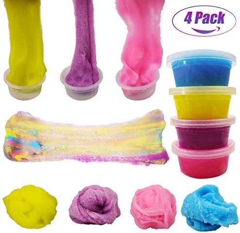 QingQiu 4 Pack Cloud Slime Silk Snow Slime Fluffy Slime Squishy Cotton Scented Stress Relief Toys for Kids Party Supplies