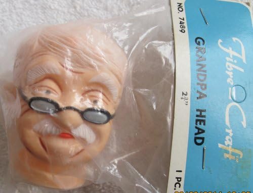 Fibre Craft PACK of 1 GRANDPA HEAD 2-3/4" VINYL Old Man HEAD w GLASSES &amp; Molded WHITE HAIR