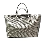 FairyBridal Women Woven Real Leather Beach Totes Handbags,Satchel Shoulder Shopping Bag 9 Colors