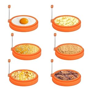Kaxofang 6 Pcs Egg Rings 4 Inch Non Stick Silicone Fried Egg Heat-Resistant Pancake Pancake for Frying Eggs(Orange)