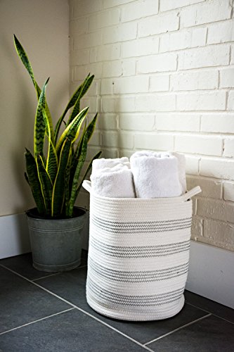 Cotton Rope Storage Basket - Tidy Loft Co - 16" x 13.5" coiled bin with handles - for kids toys, children room, laundry or baby nursery - Thumbnail 6