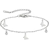 Amaxer Adjustable Butterfly Anklet Bracelet for Women Stainless Steel Sparkling Crystal Foot Chain