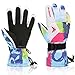 RunRRIn Snow & Ski Gloves for Kids Boys Girls Toddlers - Waterproof, Touchscreen Winter Gloves with Thermal Insulated, Warm for Skiing, Snowboarding & Cold Weather (White-L)