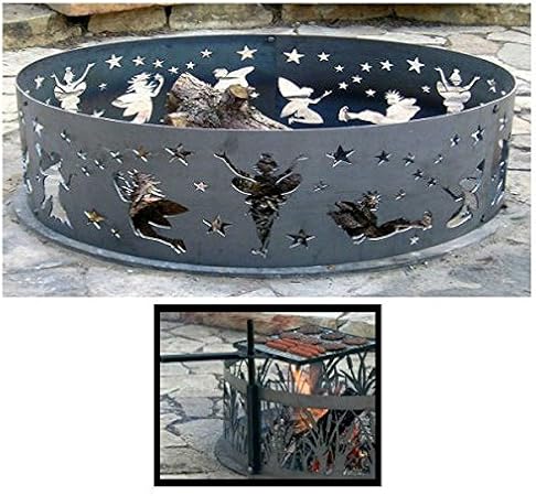 Amazon Com Pd Metals Steel Campfire Fire Ring Fairy Design Unpainted With Cooking Grill Medium 38 D X 12 H Plus Free Eguide Garden Outdoor