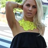 Generic Women Fashion Fluorescence Color Hollow Engraving Weave Lace Bib Collar Necklace(green)