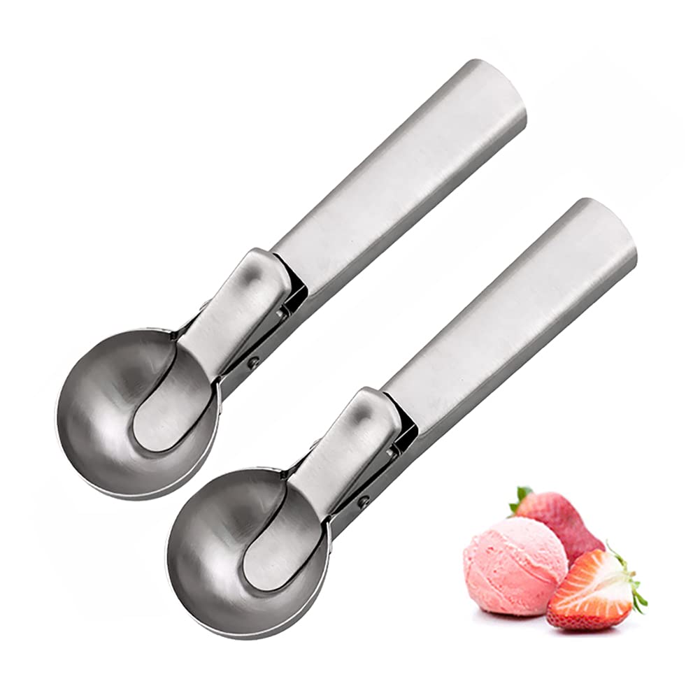 Alnicov Premium Ice Cream Scoop,Stainless Steel Ice Cream Scoop with Easy Trigger Release,Perfect for Frozen Yogurt,Gelato,Fruit Set of 2