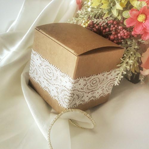 10 Pack of Square Kraft Boxes With Rose Motif Lace Wrap