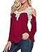 ZANZEA Ladies Off Shoulder Lace Crochet Hollow Long Sleeve Loose Blouse Tops (8, Red)