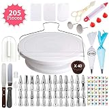 [205 pcs] Cake Decorating Supplies - Professional Cupcake Decorating Kit | Baking Supplies | Rotating Turntable Stand, Frosting & Piping Bags and Tips Set, Icing Spatula and Smoother, Pastry Tools
