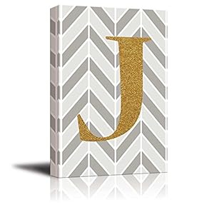 The Letter J in Gold Leaf Effect on Geometric Background - Modern Hip Young Art Art - Canvas Art Home Art - 12x18 inches