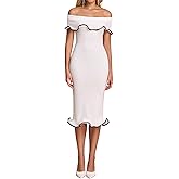 URYIAO Fall Off The Shoulder Sweater Wedding Guest Dresses for Women Ruffle Bodycon Cocktail Party Midi Dress