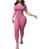 Nimsruc Two Piece Outfits For Women Summer Casual Short Sleeve Jogging Suits