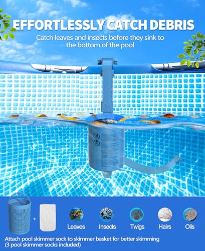 LanOcean Skimmer Piscine Hors Sol, Kit de Skimmer de Surface Suspendable et Réglable en Hauteur, Skimmers Piscine Tubulaire avec Panier de Filtre Amovible pour Piscines Hors Sol et Piscines Gonflables