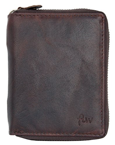 Large Natural Dark Brown Zip-Around Durable Genuine Leather Wallet