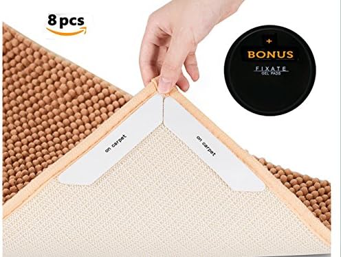 Rug Grippers 8pcs- Anti Curling and Non Slip Carpet Gripper Washable&amp;Renewable&amp;Reusable Adhensive Rug Tape Keeps Rug in Place and Makes Corners Flat-Ideal Rug Pad for Corners and Edge(White)