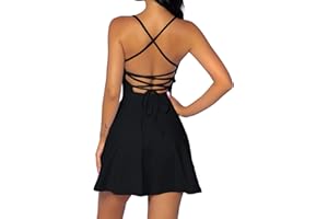 QINSEN Womens Two Pieces Tennis Dress with Shorts Workout Open Back Active Golf Dresses