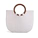 Straw Handbag for Women Summer Beach Straw Handbag Wooden Ring Tote Crossbody Shoulder Bag With Leather Strap (Beige)