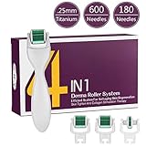 Derma Roller Microneedle 5 Piece Kit,3 Face Roller Extra Replacement Heads Exfoliation Microdermabrasion Micro Derma Skin Care Tool and 180 Head Eye Care Titanium 0.25mm Microneedle Roller