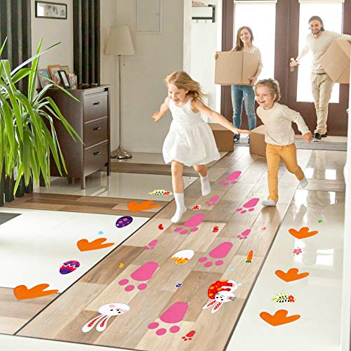 MCpinky Easter Bunny Footprints , 75PCS Easter Stickers for Kids Rabbit Paw Print Floor Decal Stickers for Easter Party Decor Easter Hunt Party