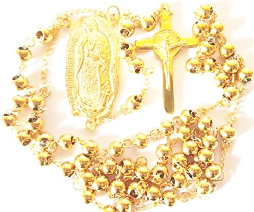 Rosary 6mm Beads Cross Necklace Gold Filled Our Lady Of Guadalupe St Benedict Catholic Religious